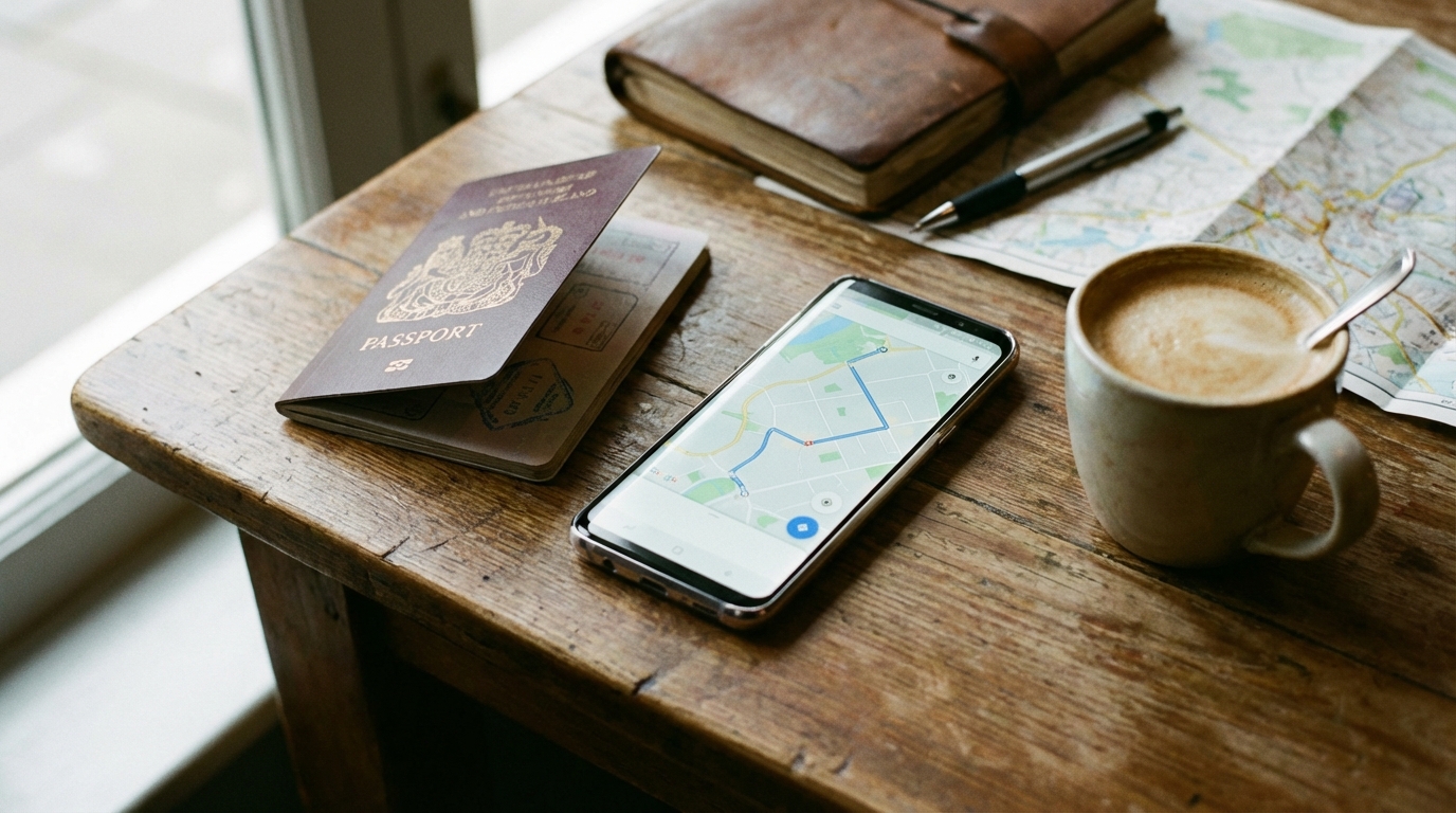 טלפון אנדרואיד לצד דרכון, מסמל הכנה להתקנת חבילת גלישה לחו