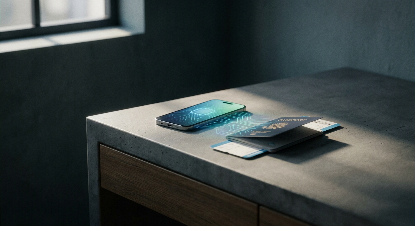 סמארטפון מודרני המציג את טכנולוגיית ה-eSIM המובנית בו, כהכנה לנסיעה לחו"ל.