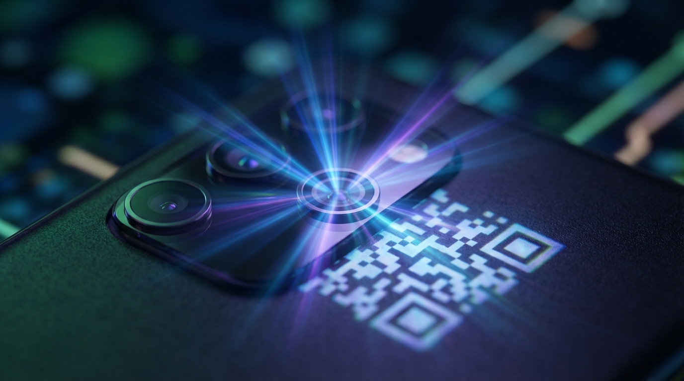 תקריב של מצלמת טלפון סורקת קוד QR להפעלת חבילת eSIM