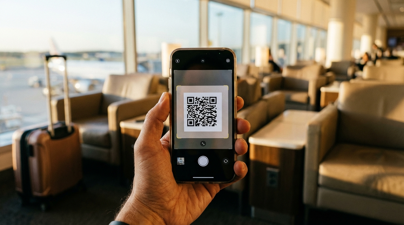 יד אוחזת בסמארטפון וסורקת קוד QR להפעלת חבילת גלישה eSIM.