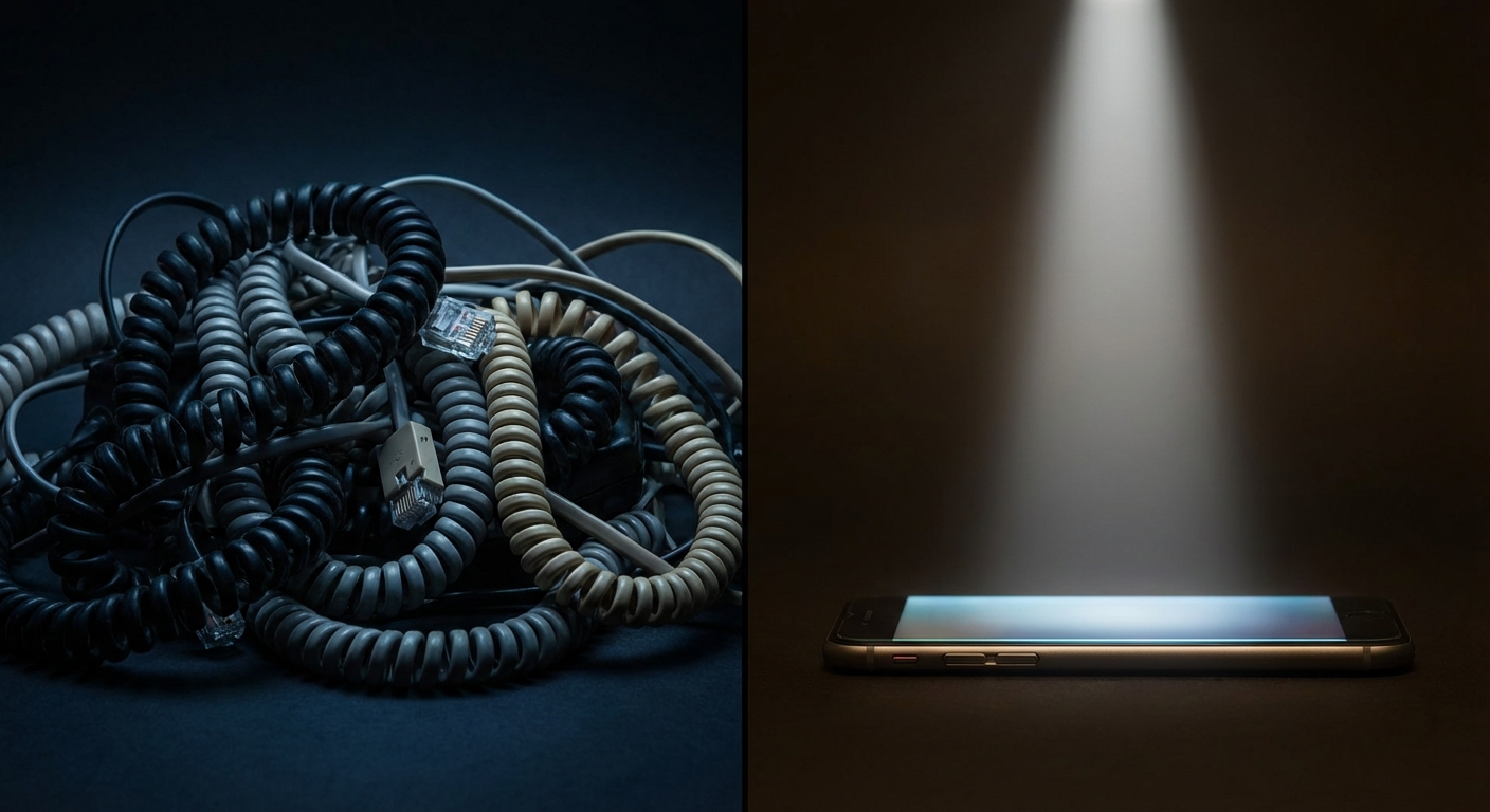 המחשה ויזואלית של ההבדל בין סים פיזי מסורבל לבין טכנולוגיית eSIM דיגיטלית ופשוטה